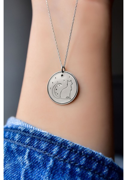925 Ayar Gümüş Kaplama Plaka Hilal Ay Yıldız, Kedi Desenli Kolye fiyatları