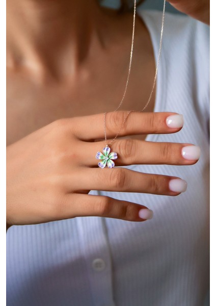 925 Ayar Gümüş Kaplama Lila Mineli Yonca Kadın Kolye