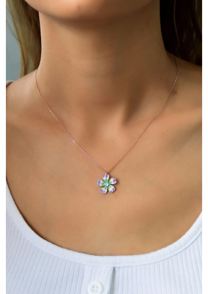 925 Ayar Gümüş Kaplama Lila Mineli Yonca Kadın Kolye fiyatları