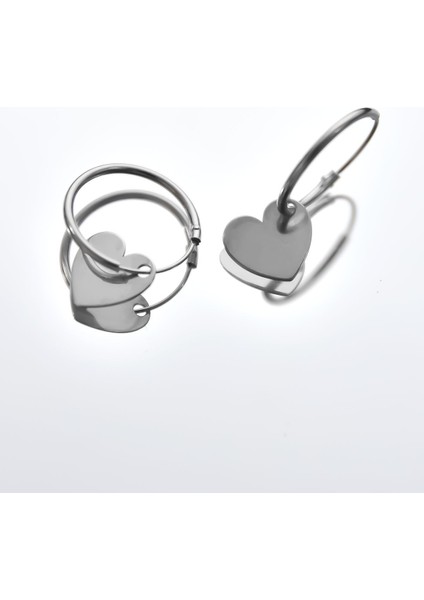 925 Ayar Gümüş Kaplama Plaka Kalp Figürlü Halka Küpe