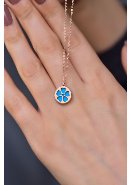 925 Ayar Gümüş Kaplama Mavi Plaka Üzeri Yonca Kolye modelleri