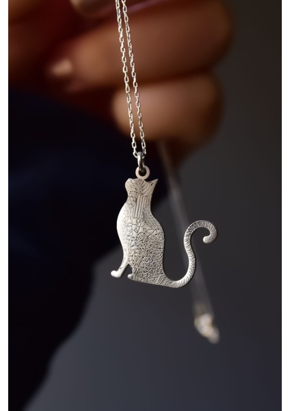 925 Ayar Gümüş Antik ve Etnik Desenli, Vintage Kedi Kolye fiyatları