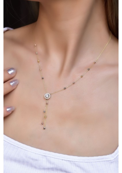 925 Ayar Gümüş Kaplama Üç Renk Dorika Toplu Tektaş Kolye fiyatları