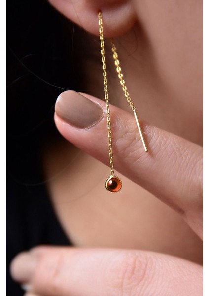 925 Ayar Gümüş Kırmızı Nazar Mineli Zincir Küpe