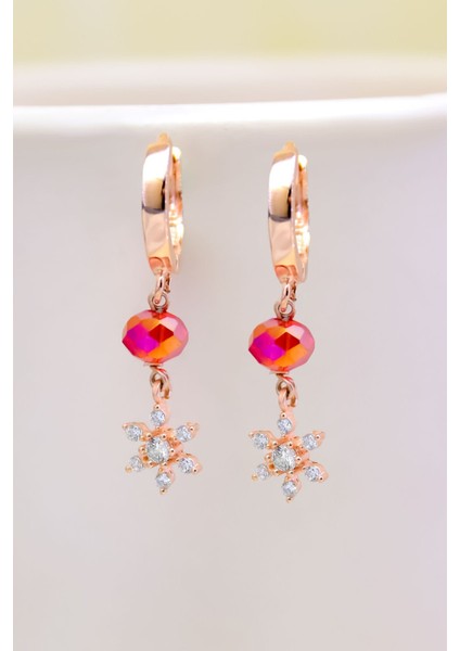 925 Ayar Gümüş Kaplama Doğal Taşlı, Zirkon Kar Tanesi Sallantılı Halka Küpe