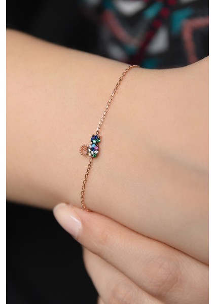 925 Ayar Gümüş Mix Taşlı Kedi Bileklik