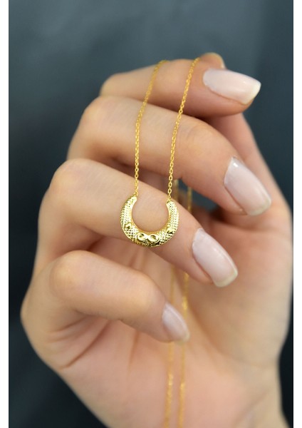 925 Ayar Gümüş Kaplama Sonsuzluk Desenli Hilal Kolye