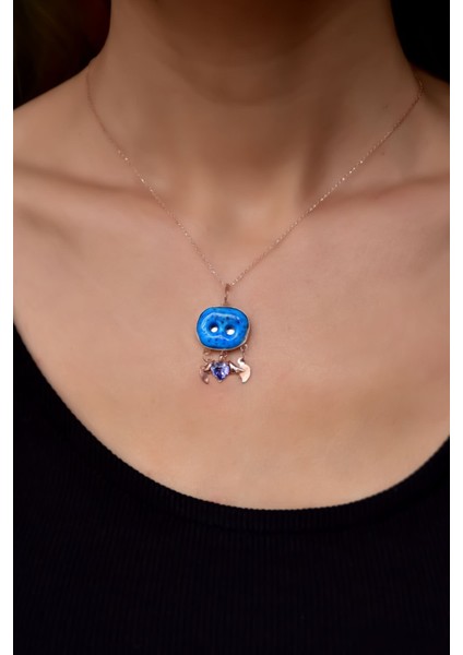 925 Ayar Gümüş Kaplama Camdaki Kadın Süryani Kolye