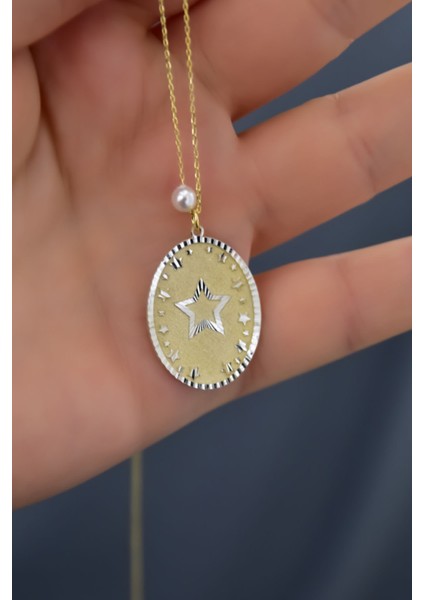 925 Ayar Gümüş Kaplama Incili Stars Plaka Kolye fiyatları