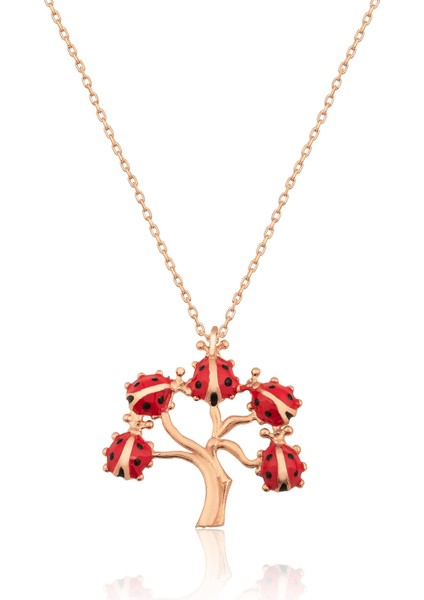 Uğur Böceği Hayat Ağacı Kolye Kaplama 925 Ayar Gümüş