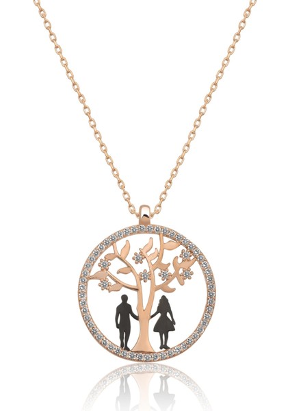 Hayat Ağacı Sevgili Aşk Kolye Kaplama 925 Ayar Gümüş