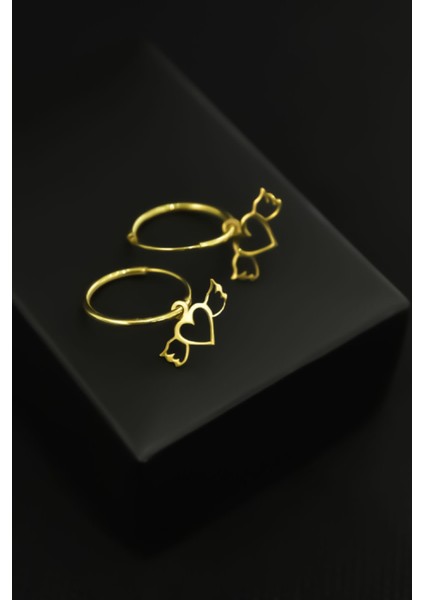 925 Ayar Gümüş Kaplama Kalp Kanat Halka Küpe