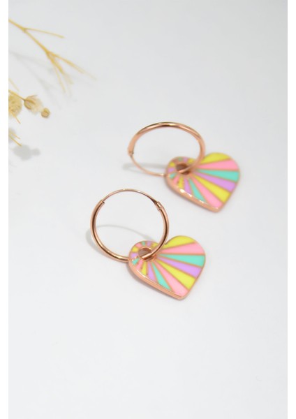 925 Ayar Gümüş Kaplama Mineli Kalpli Halka Kadın Küpe