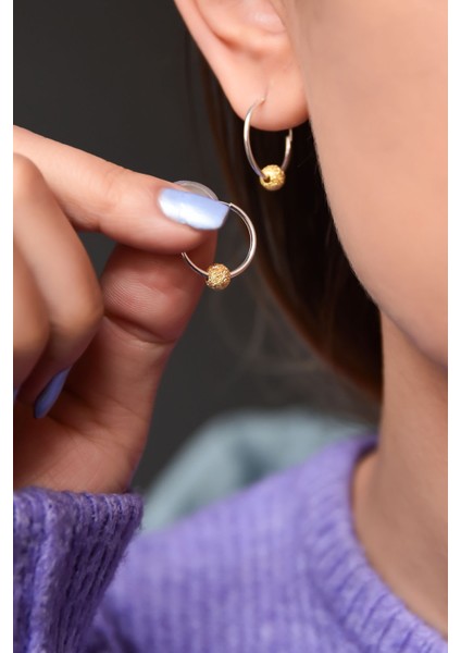 925 Ayar Gümüş 2 Renk Dorika Toplu Halka Küpe