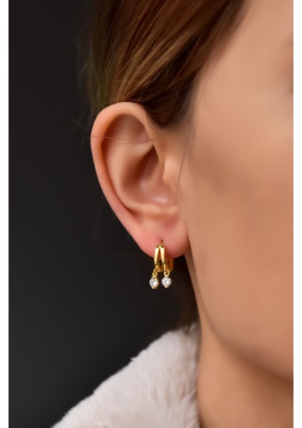 925 Ayar Gümüş Kaplama Zirkon Taş Sallantılı Çift Halka Küpe fiyatları