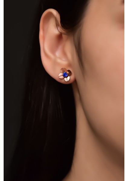 925 Ayar Gümüş Kaplama Zirkon Taşlı Eylül Ayı Doğum Taşlı Frezya Çiçeği Küpe