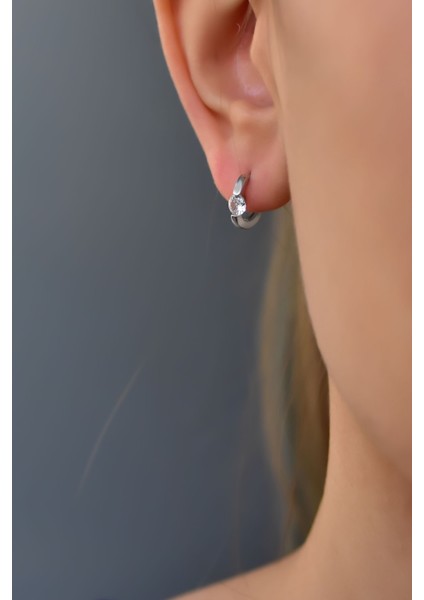 925 Ayar Gümüş Kaplam Oval Kesim Tek Taşlı Halka Küpe