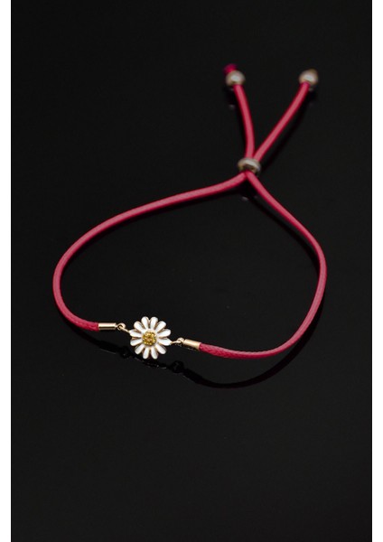 925 Ayar Gümüş Kırmızı Ipli Asansörlü Papatya Bileklik