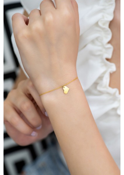 925 Ayar Kaplama Kalp Gümüş Bileklik