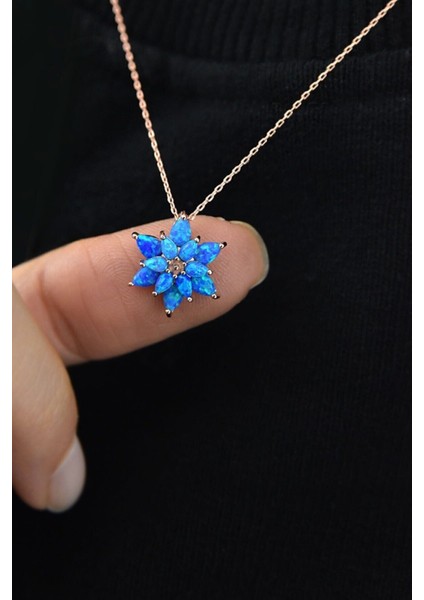 925 Ayar Gümüş Mavi Opal Taşlı Yasemin Çiçeği Kolye fiyatları