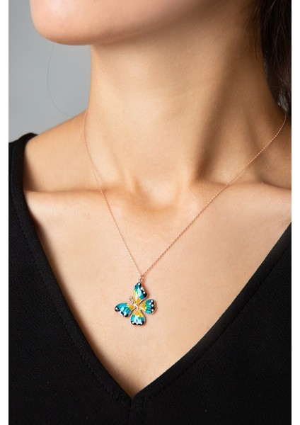 925 Ayar Mineli Kelebek Model Gümüş Kolye fiyatları