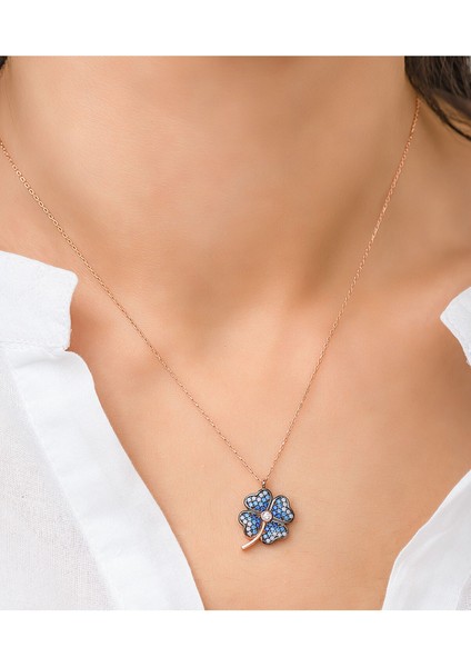 925 Ayar Taşlı Gümüş Yonca Kolye Kaplama fiyatları