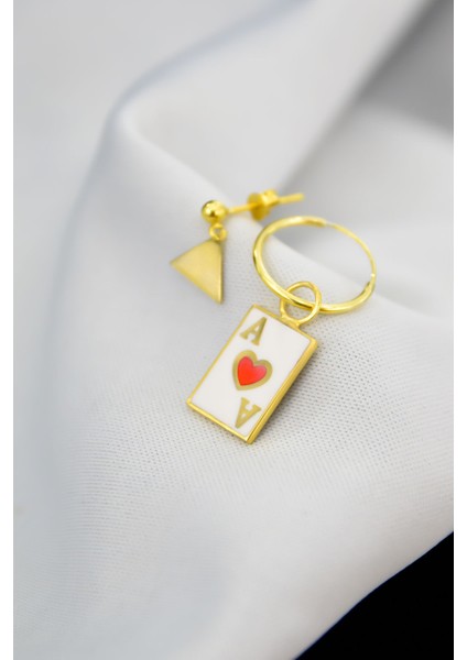 925 Ayar Gümüş Mineli Harfli Halka ve Üçgen Top Küpe