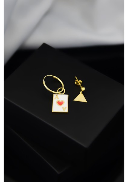 925 Ayar Gümüş Mineli Harfli Halka ve Üçgen Top Küpe modelleri