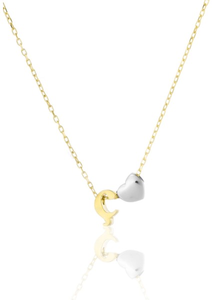 925 Ayar Gümüş Kaplama Mini Üç Boyutlu Ç Harfi Kalp Kolye