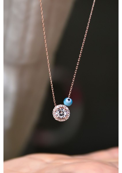 925 Ayar Gümüş Kaplama Nazar Gözlü Tektaş Kadın Kolye