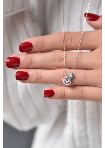 925 Ayar Gümüş Kaplama Nazar Gözlü Tektaş Kadın Kolye fiyatları