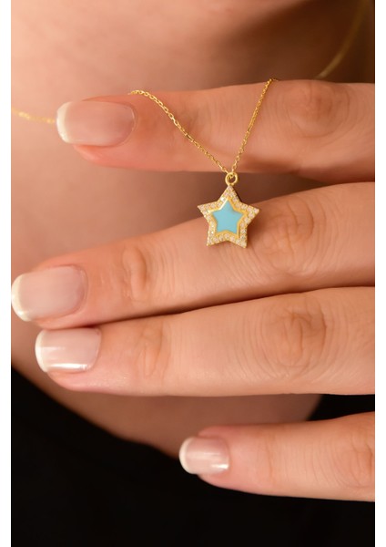 925 Ayar Gümüş Kaplama Taşlı Mineli Yıldız Kolye