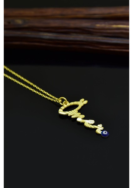 925 Ayar Gümüş Kaplama Kristal Kesim Nazarlı Isim Kolye