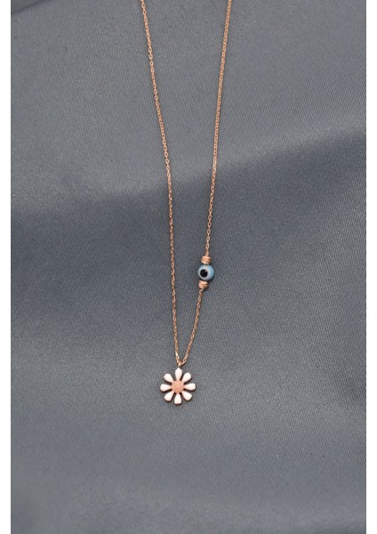 925 Ayar Gümüş Kaplama Dorika Toplu Mineli Papatya Kolye