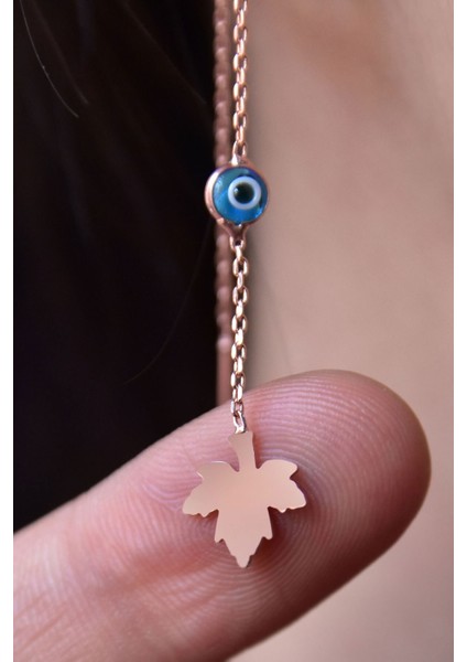 925 Ayar Gümüş Kaplama Cam Göz Çınar Yaprağı Zincir Küpe fiyatları