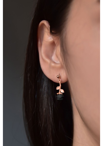 925 Ayar Gümüş Kaplama Siyah Gül Model Çivili Çift Kadın Küpe