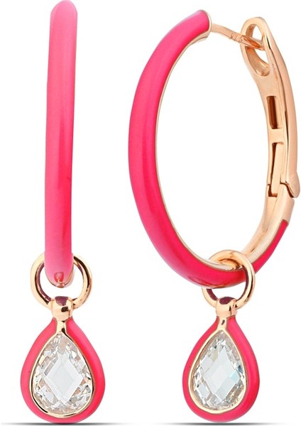 925 Ayar Su Damlası Model Sallantılı Pembe Gümüş Kadın Küpe