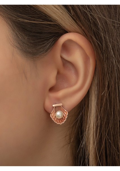 925 Ayar Gümüş Incili Istiridye Küpe