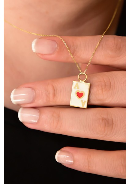 925 Ayar Gümüş Kaplama Mineli Kalp ve Harf Dikdörtgen Kolye