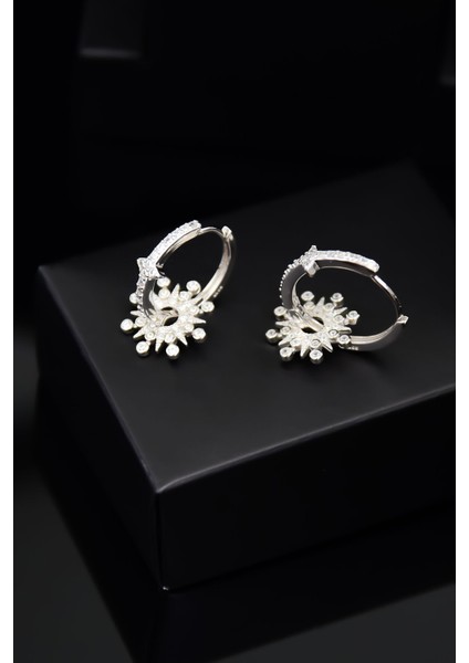 925 Ayar Gümüş Kaplama Zirkon Taşlı Güneş Halka Küpe