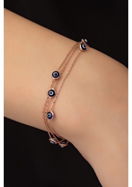 Üç Sıra Nazargöz Tifany Bielklik Kaplama 925 Ayar Gümüş