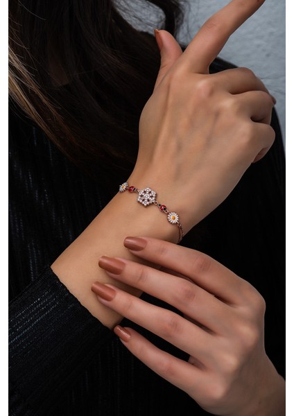 Kartanesi Papatya Uğur Böceği Renkli Mineli Kaplama 925 Ayar Gümüş Bileklik