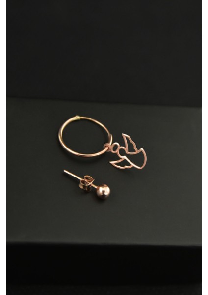 925 Ayar Gümüş Kaplama Melek Figürlü Halka ve Top Küpe