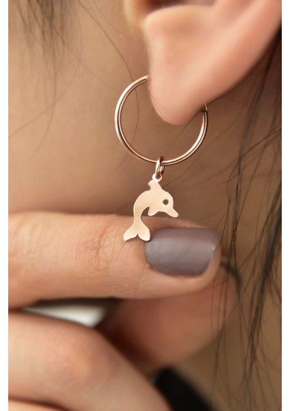 925 Ayar Gümüş Kaplama Yunus Figürlü Halka ve Top Küpe