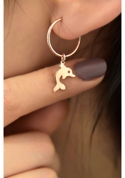 925 Ayar Gümüş Kaplama Yunus Figürlü Halka ve Top Küpe fiyatları