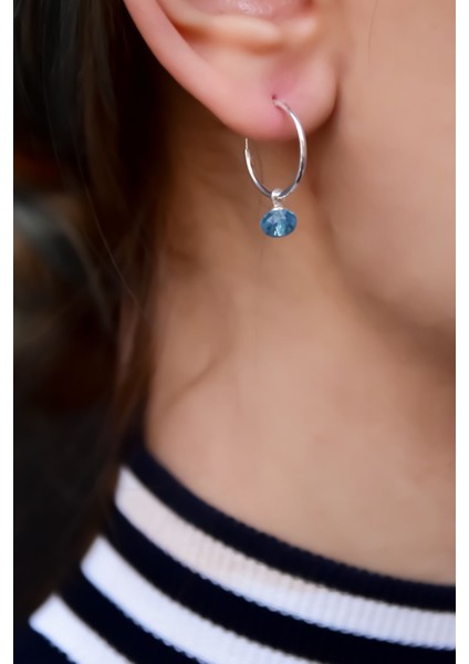 925 Ayar Gümüş Kaplama Mavi Doğal Taşlı Küpe