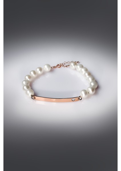 925 Ayar Gümüş Kaplama Incili , Kalp Şekilli Plaka Bileklik