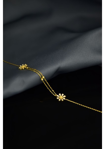 925 Ayar Gümüş Kaplama Dorika Toplu, Mineli Papatya Bileklik