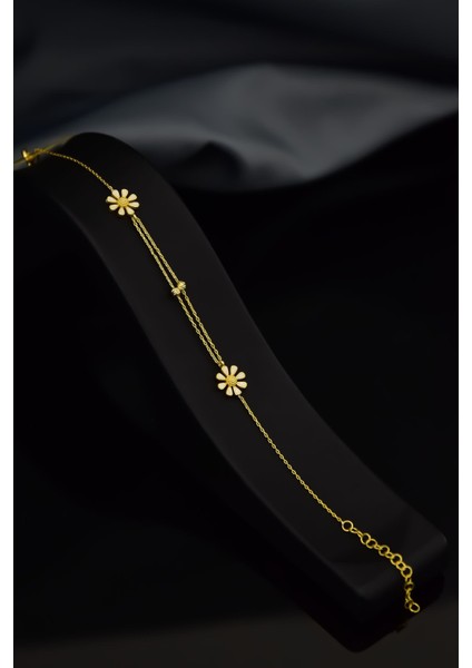 925 Ayar Gümüş Kaplama Dorika Toplu, Mineli Papatya Bileklik modelleri