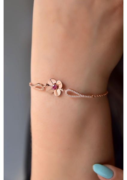 925 Ayar Gümüş Kaplama Ekim Ayı Doğum Taşlı Şans Dört Yapraklı Yonca Bileklik